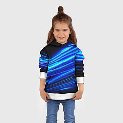 Толстовка-худи детская Синие неоновые линии краски, цвет: 3D-белый — фото 2