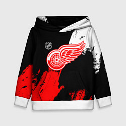 Толстовка-худи детская Детройт Ред Уингз - брызги краска на черном фоне, цвет: 3D-белый