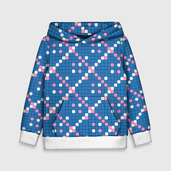 Толстовка-худи детская Синяя розовая с белым плитка, цвет: 3D-белый