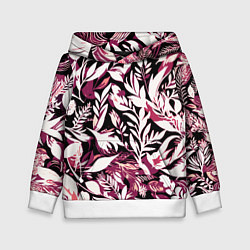 Толстовка-худи детская Чёрно-розовый стилизованный цветочный, цвет: 3D-белый