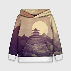 Толстовка-худи детская Ретро иллюстрация Японского храма, цвет: 3D-белый