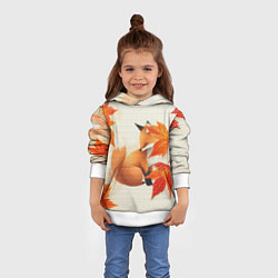 Толстовка-худи детская Лиса под осенними листьями, цвет: 3D-белый — фото 2
