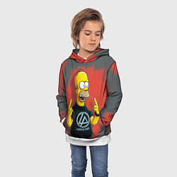 Толстовка-худи детская Гомер в футболке Linkin Park, цвет: 3D-белый — фото 2