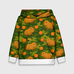 Толстовка-худи детская Камуфляж с капибарами, цвет: 3D-белый