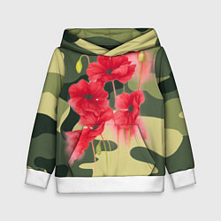 Толстовка-худи детская Камуфляж с маками, цвет: 3D-белый