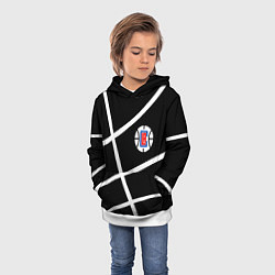 Толстовка-худи детская Клипперс - текстура черного мяча, цвет: 3D-белый — фото 2