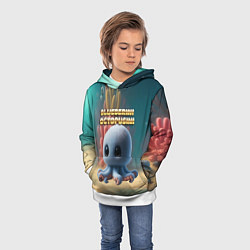 Толстовка-худи детская Blueberini Octopusini мем, цвет: 3D-белый — фото 2