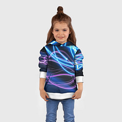 Толстовка-худи детская Неоновая абстракция на темном, цвет: 3D-белый — фото 2