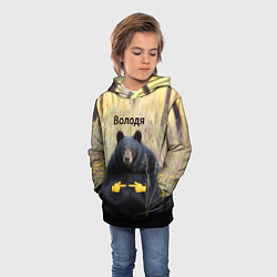 Толстовка-худи детская Володя - мишка, цвет: 3D-черный — фото 2