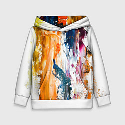 Толстовка-худи детская Разноцветные мазки кисти на палитре художника, цвет: 3D-белый