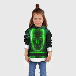 Толстовка-худи детская Неоновая голова, цвет: 3D-белый — фото 2