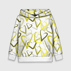 Толстовка-худи детская Зеленые сердца, цвет: 3D-белый