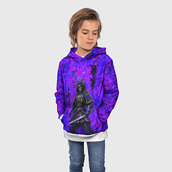 Толстовка-худи детская Призрак самурай - неоновые краски, цвет: 3D-белый — фото 2