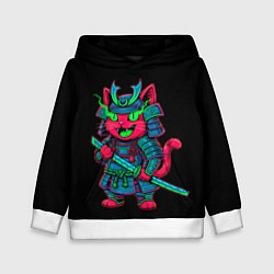 Детская толстовка Котик самурай с неоновым взглядом