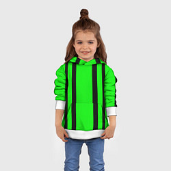Толстовка-худи детская Color black and green stripes, цвет: 3D-белый — фото 2
