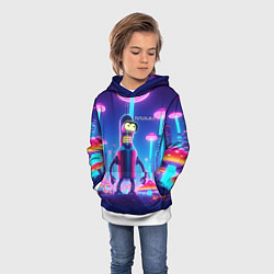 Толстовка-худи детская Робот-сгибальщик Бендер в неоновом грибном мегапол, цвет: 3D-белый — фото 2