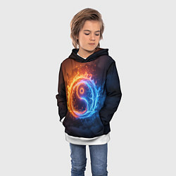Толстовка-худи детская Инь ян огонь и лёд, цвет: 3D-белый — фото 2