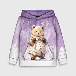 Толстовка-худи детская Умилительный мишка, цвет: 3D-белый
