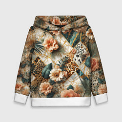 Детская толстовка Цветы на кусках мрамора и леопардовом узоре