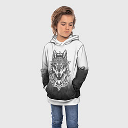 Толстовка-худи детская Волк в кельтском стиле и лес, цвет: 3D-белый — фото 2