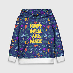 Толстовка-худи детская Keep calm and buzz - пчелы и цветы, цвет: 3D-белый
