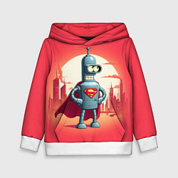 Толстовка-худи детская Робот-сгибальщик Бендер супермен - коллаба, цвет: 3D-белый