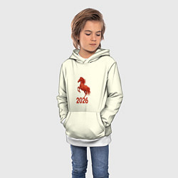 Толстовка-худи детская Символ 2026 года красная огненная лошадь, цвет: 3D-белый — фото 2