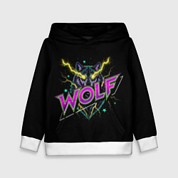Толстовка-худи детская Голова волка со светящимися желтыми глазами, цвет: 3D-белый