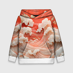 Толстовка-худи детская Японские красные волны, цвет: 3D-белый