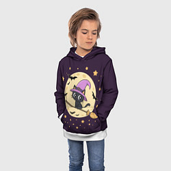 Толстовка-худи детская Хэллоуин, кот на метле, луна, цвет: 3D-белый — фото 2
