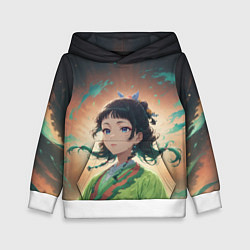 Толстовка-худи детская Маомао на фоне облаков, цвет: 3D-белый