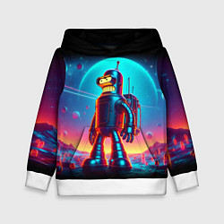 Толстовка-худи детская Космонавт Бендер на неоновой планете, цвет: 3D-белый