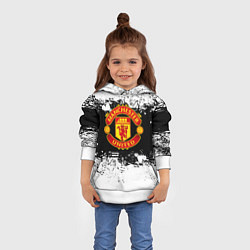 Толстовка-худи детская Манчестер Юнайтед черно белые краски лого, цвет: 3D-белый — фото 2