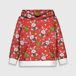 Детская толстовка Новогодний паттерн с зайчиком