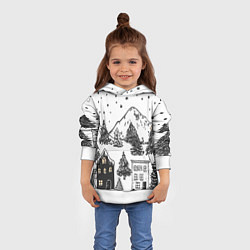 Толстовка-худи детская Заснеженный черно-белый город, цвет: 3D-белый — фото 2