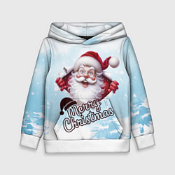 Толстовка-худи детская Санта в зимнем лесу, цвет: 3D-белый