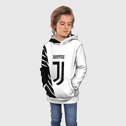 Толстовка-худи детская Ювентус полосы геометрия текстура, цвет: 3D-белый — фото 2
