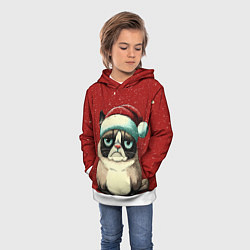 Толстовка-худи детская Грустный Новогодний мем котик, цвет: 3D-белый — фото 2