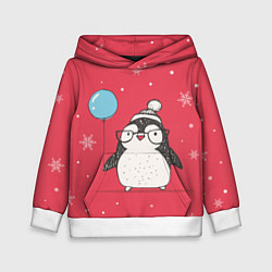 Толстовка-худи детская Влюбленная пингвинка, цвет: 3D-белый