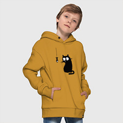 Толстовка оверсайз детская Кот и рыба, цвет: горчичный — фото 2