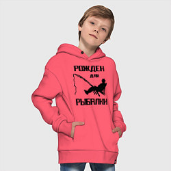 Толстовка оверсайз детская Рожден для рыбалки, цвет: коралловый — фото 2