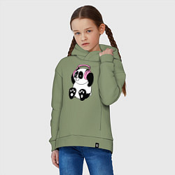 Толстовка оверсайз детская Panda in headphones панда в наушниках, цвет: авокадо — фото 2
