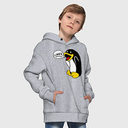 Толстовка оверсайз детская Пингвин: Linux, цвет: меланж — фото 2