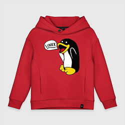Толстовка оверсайз детская Пингвин: Linux, цвет: красный