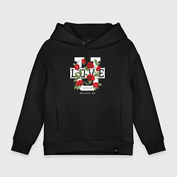 Толстовка оверсайз детская Love u forever flowers, цвет: черный