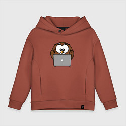 Толстовка оверсайз детская Сова с ноутбуком, цвет: кирпичный
