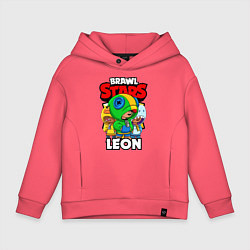 Толстовка оверсайз детская BRAWL STARS LEON, цвет: коралловый