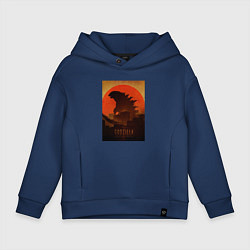Толстовка оверсайз детская Godzilla and red sun, цвет: тёмно-синий