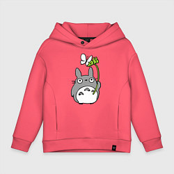 Толстовка оверсайз детская Totoro и бабочка, цвет: коралловый
