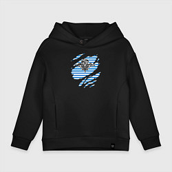 Толстовка оверсайз детская Рваная тельняшка, цвет: черный